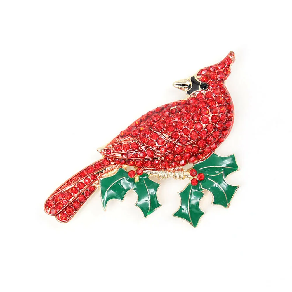 Fashion Jewelry Mixed Styles Rhinestone Northern Red Cardinal Brooches Enamel Red Bird Brooch Pins
