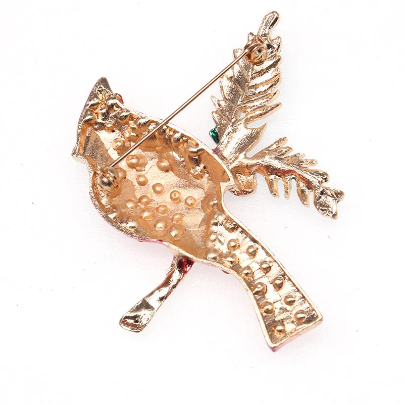 Fashion Jewelry Mixed Styles Rhinestone Northern Red Cardinal Brooches Enamel Red Bird Brooch Pins