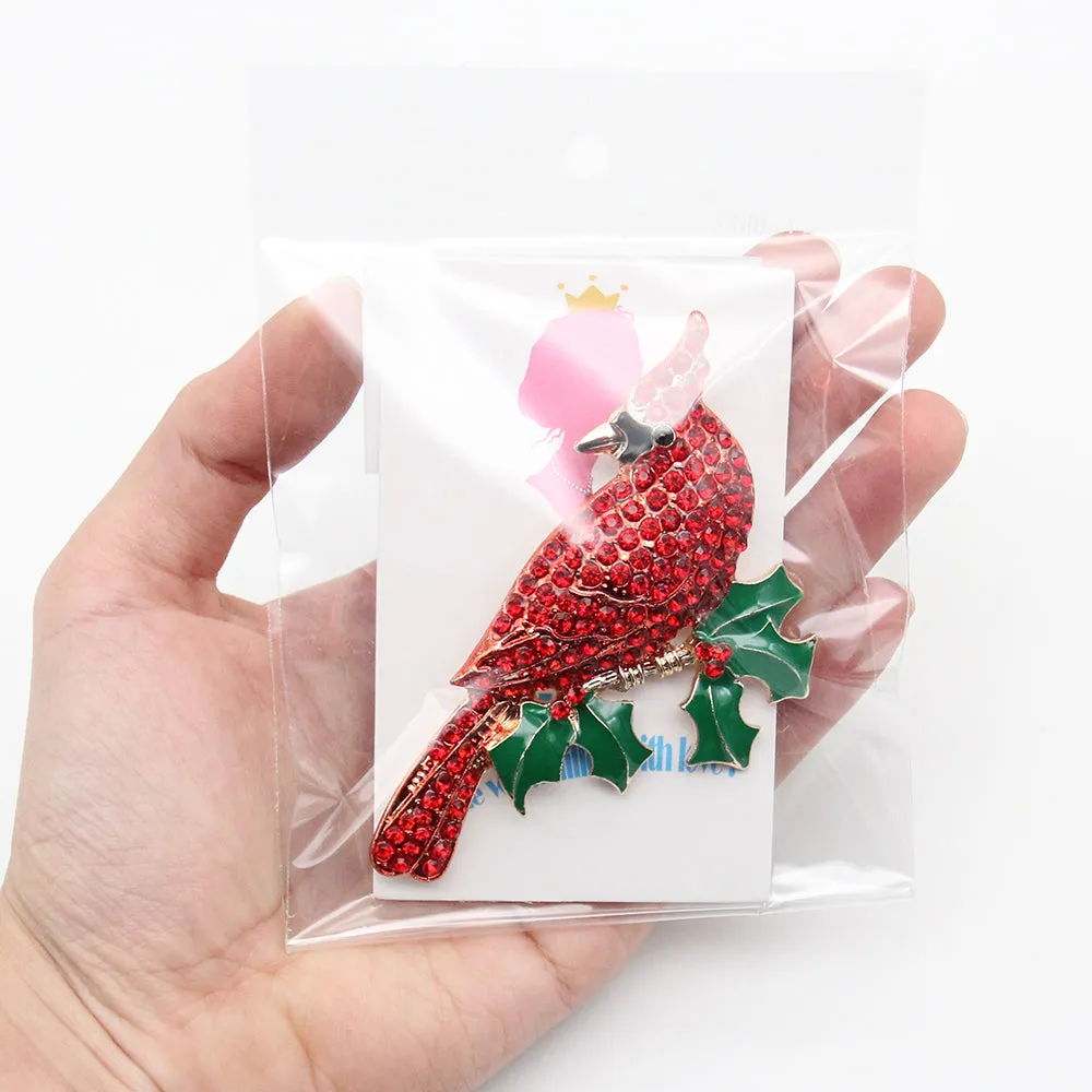 Fashion Jewelry Mixed Styles Rhinestone Northern Red Cardinal Brooches Enamel Red Bird Brooch Pins