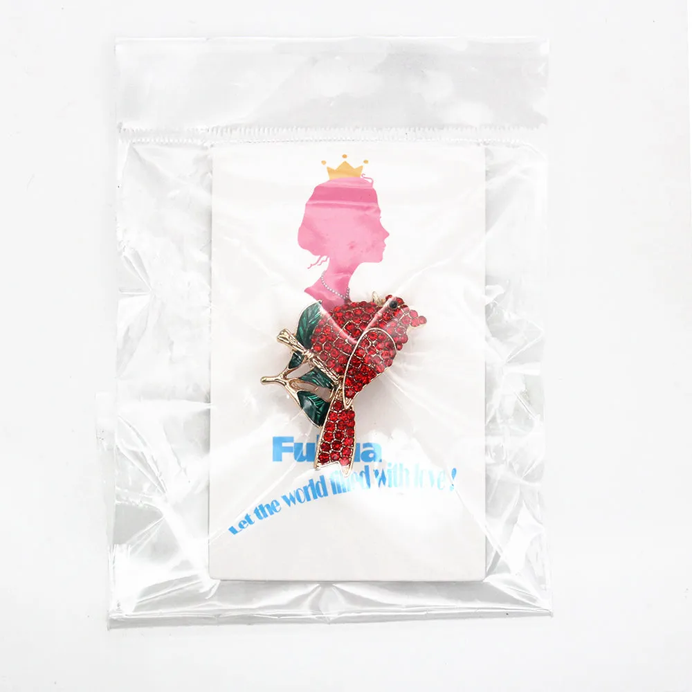 Fashion Jewelry Mixed Styles Rhinestone Northern Red Cardinal Brooches Enamel Red Bird Brooch Pins