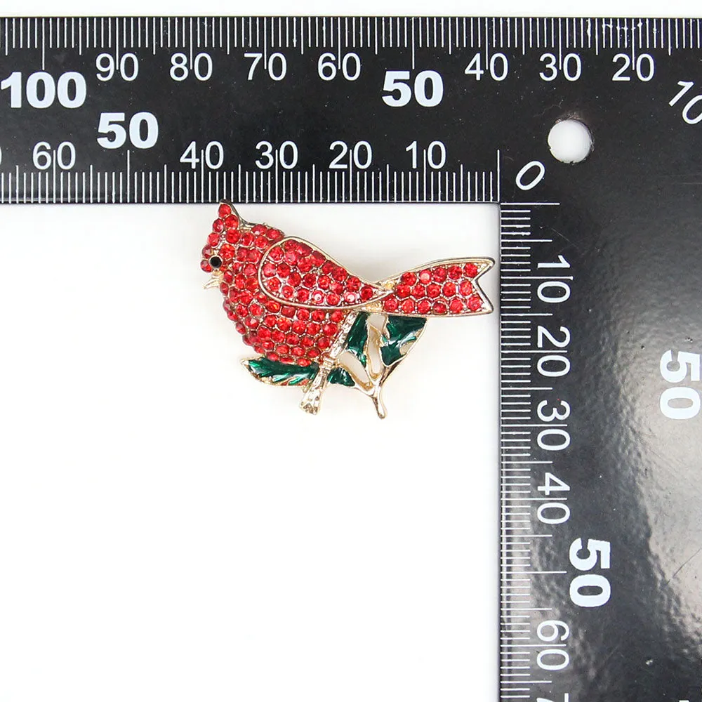 Fashion Jewelry Mixed Styles Rhinestone Northern Red Cardinal Brooches Enamel Red Bird Brooch Pins