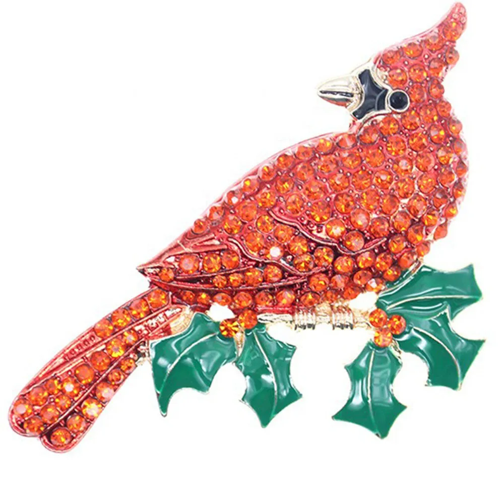 Fashion Jewelry Mixed Styles Rhinestone Northern Red Cardinal Brooches Enamel Red Bird Brooch Pins