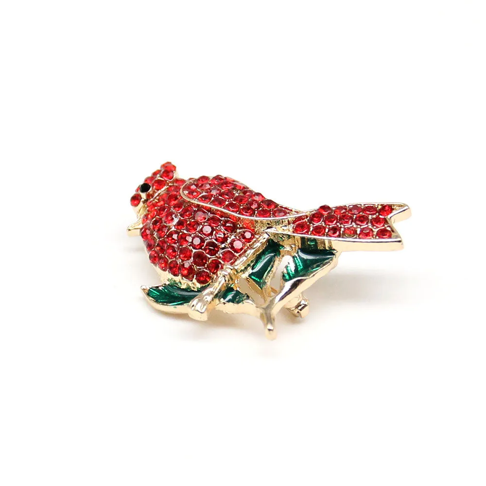 Fashion Jewelry Mixed Styles Rhinestone Northern Red Cardinal Brooches Enamel Red Bird Brooch Pins