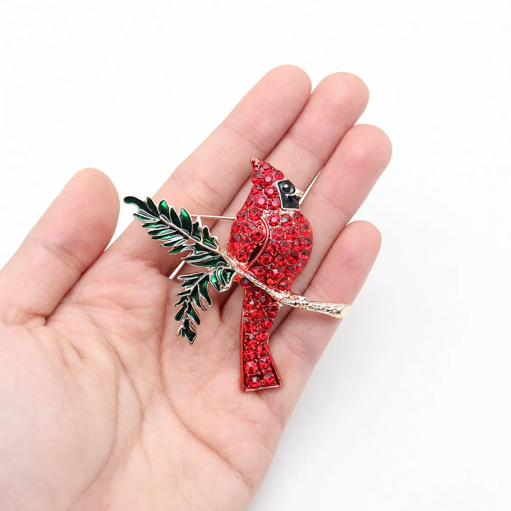 Fashion Jewelry Mixed Styles Rhinestone Northern Red Cardinal Brooches Enamel Red Bird Brooch Pins