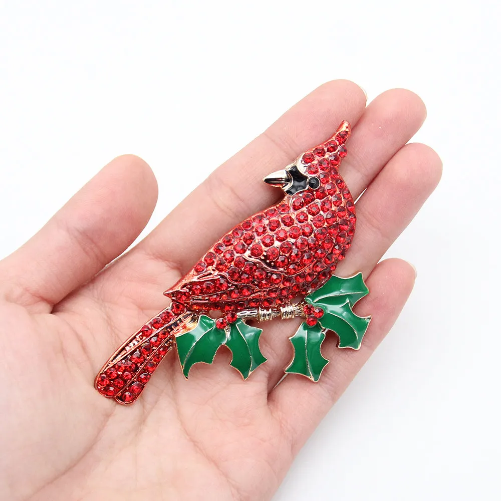 Fashion Jewelry Mixed Styles Rhinestone Northern Red Cardinal Brooches Enamel Red Bird Brooch Pins