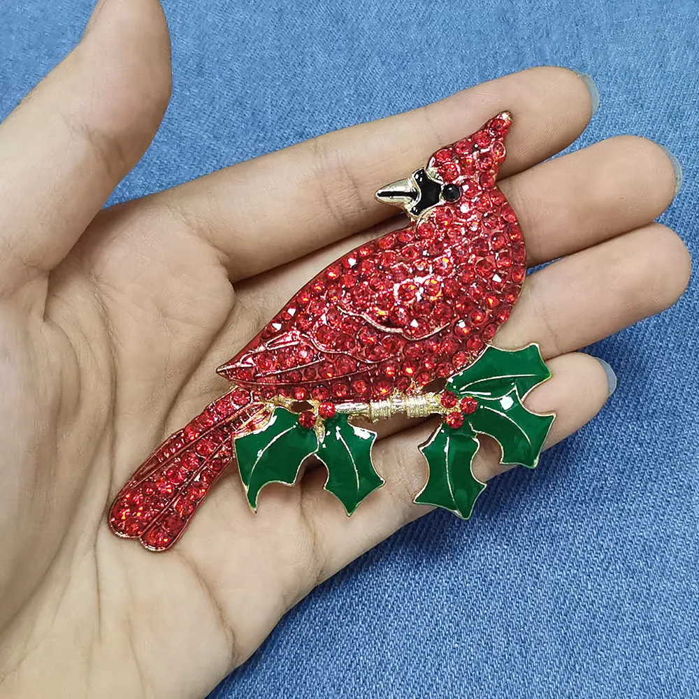 Fashion Jewelry Mixed Styles Rhinestone Northern Red Cardinal Brooches Enamel Red Bird Brooch Pins