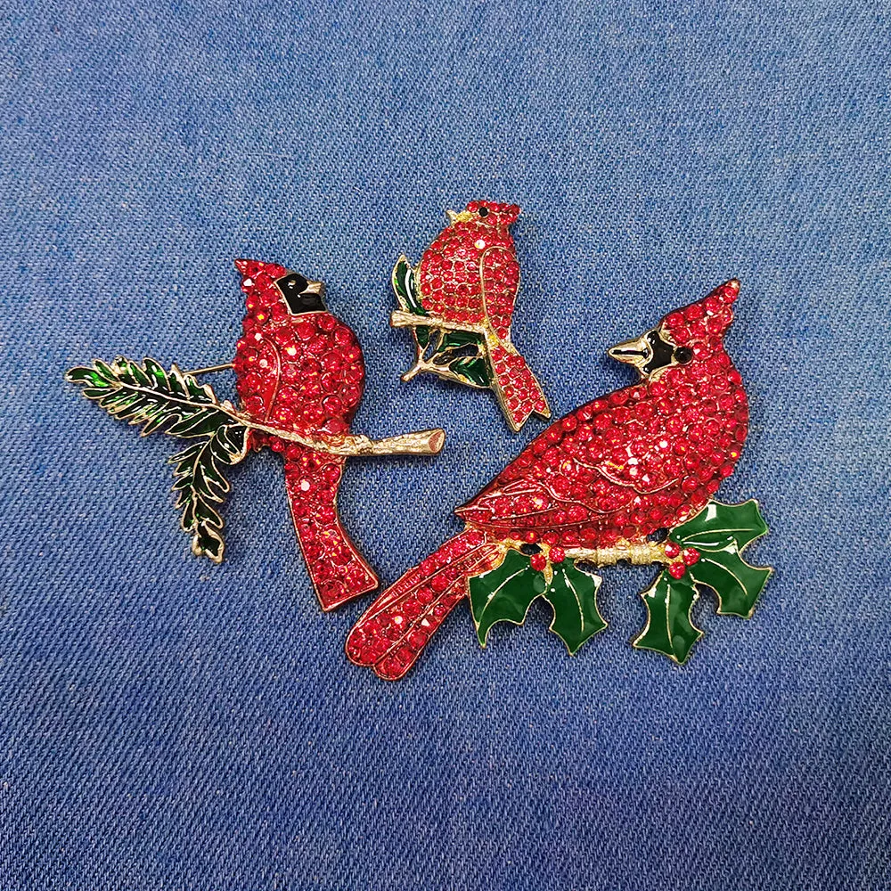 Fashion Jewelry Mixed Styles Rhinestone Northern Red Cardinal Brooches Enamel Red Bird Brooch Pins