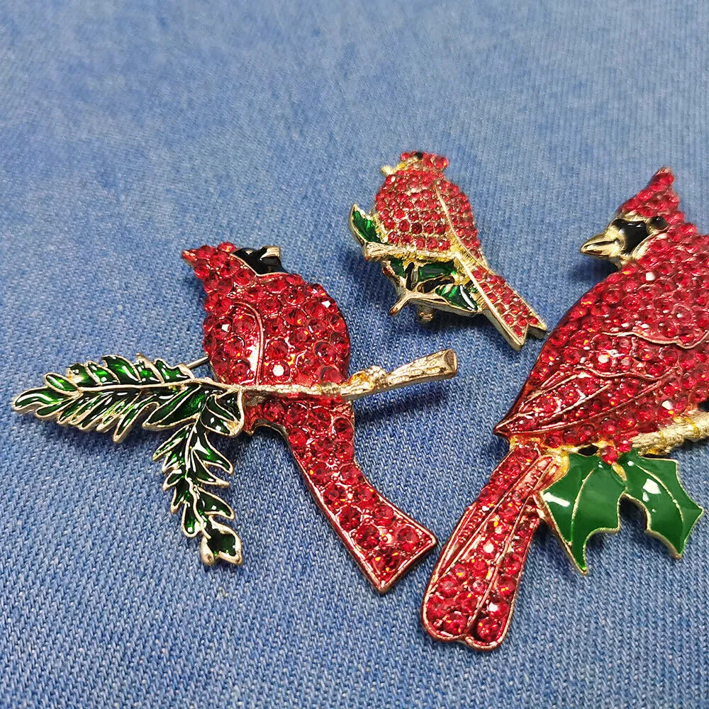 Fashion Jewelry Mixed Styles Rhinestone Northern Red Cardinal Brooches Enamel Red Bird Brooch Pins