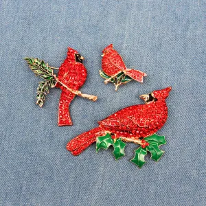 Fashion Jewelry Mixed Styles Rhinestone Northern Red Cardinal Brooches Enamel Red Bird Brooch Pins