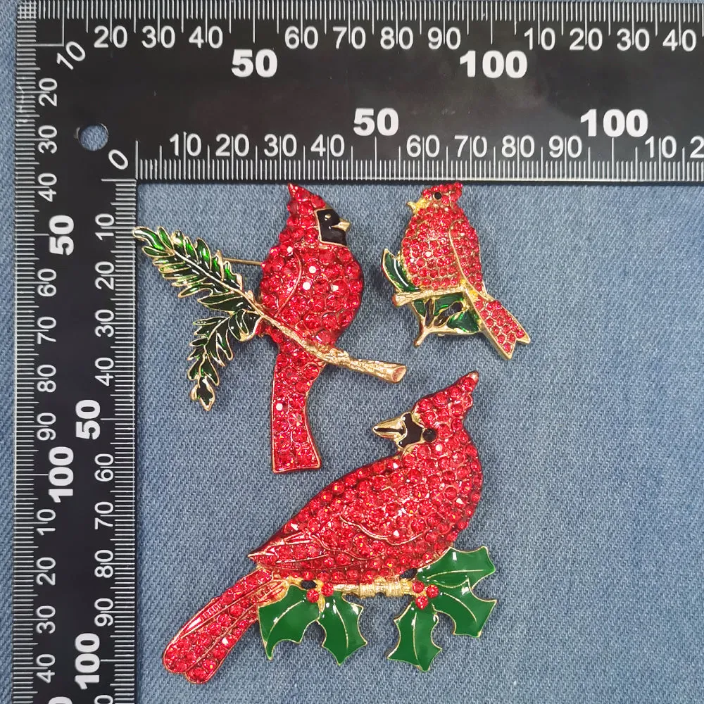 Fashion Jewelry Mixed Styles Rhinestone Northern Red Cardinal Brooches Enamel Red Bird Brooch Pins