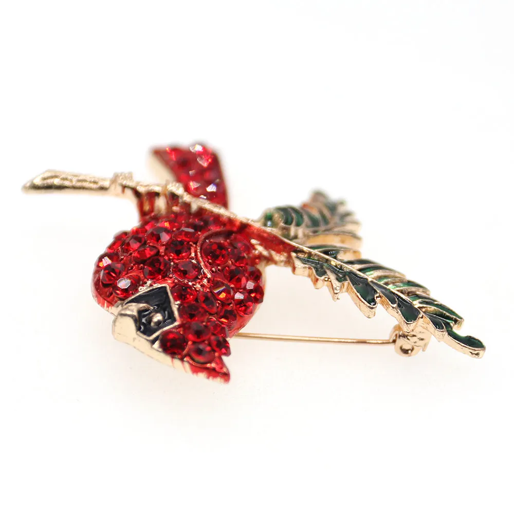 Fashion Jewelry Mixed Styles Rhinestone Northern Red Cardinal Brooches Enamel Red Bird Brooch Pins