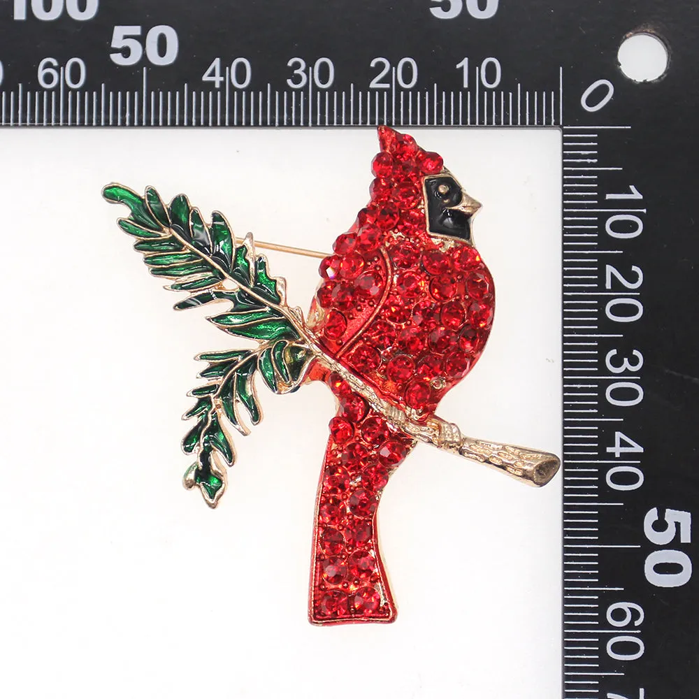 Fashion Jewelry Mixed Styles Rhinestone Northern Red Cardinal Brooches Enamel Red Bird Brooch Pins