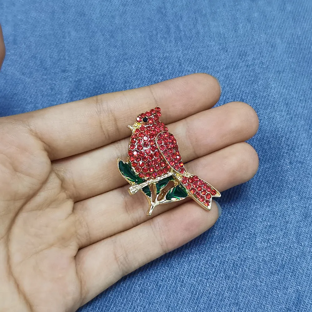 Fashion Jewelry Mixed Styles Rhinestone Northern Red Cardinal Brooches Enamel Red Bird Brooch Pins