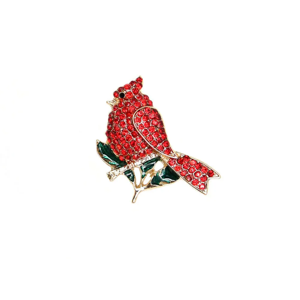 Fashion Jewelry Mixed Styles Rhinestone Northern Red Cardinal Brooches Enamel Red Bird Brooch Pins