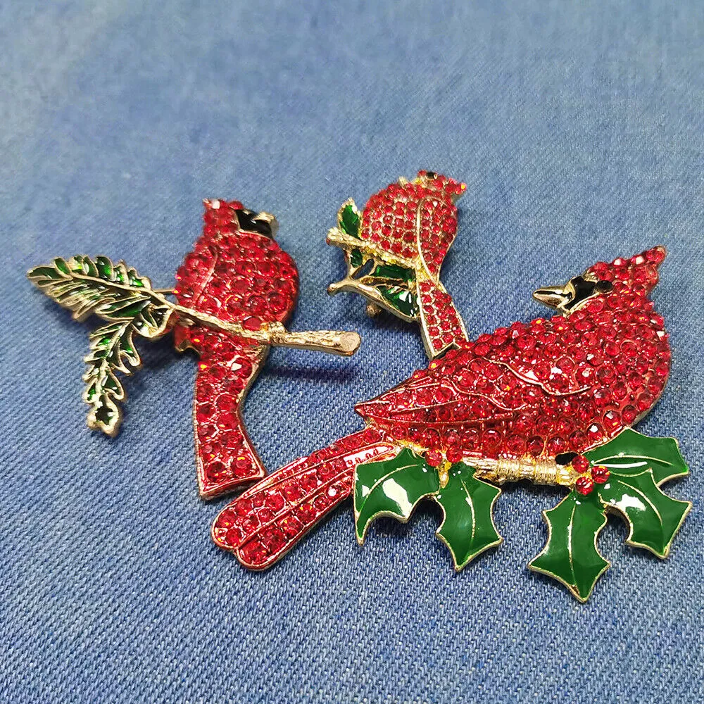 Fashion Jewelry Mixed Styles Rhinestone Northern Red Cardinal Brooches Enamel Red Bird Brooch Pins