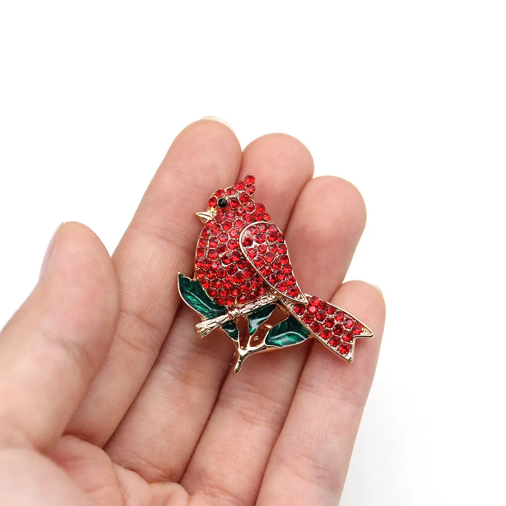 Fashion Jewelry Mixed Styles Rhinestone Northern Red Cardinal Brooches Enamel Red Bird Brooch Pins