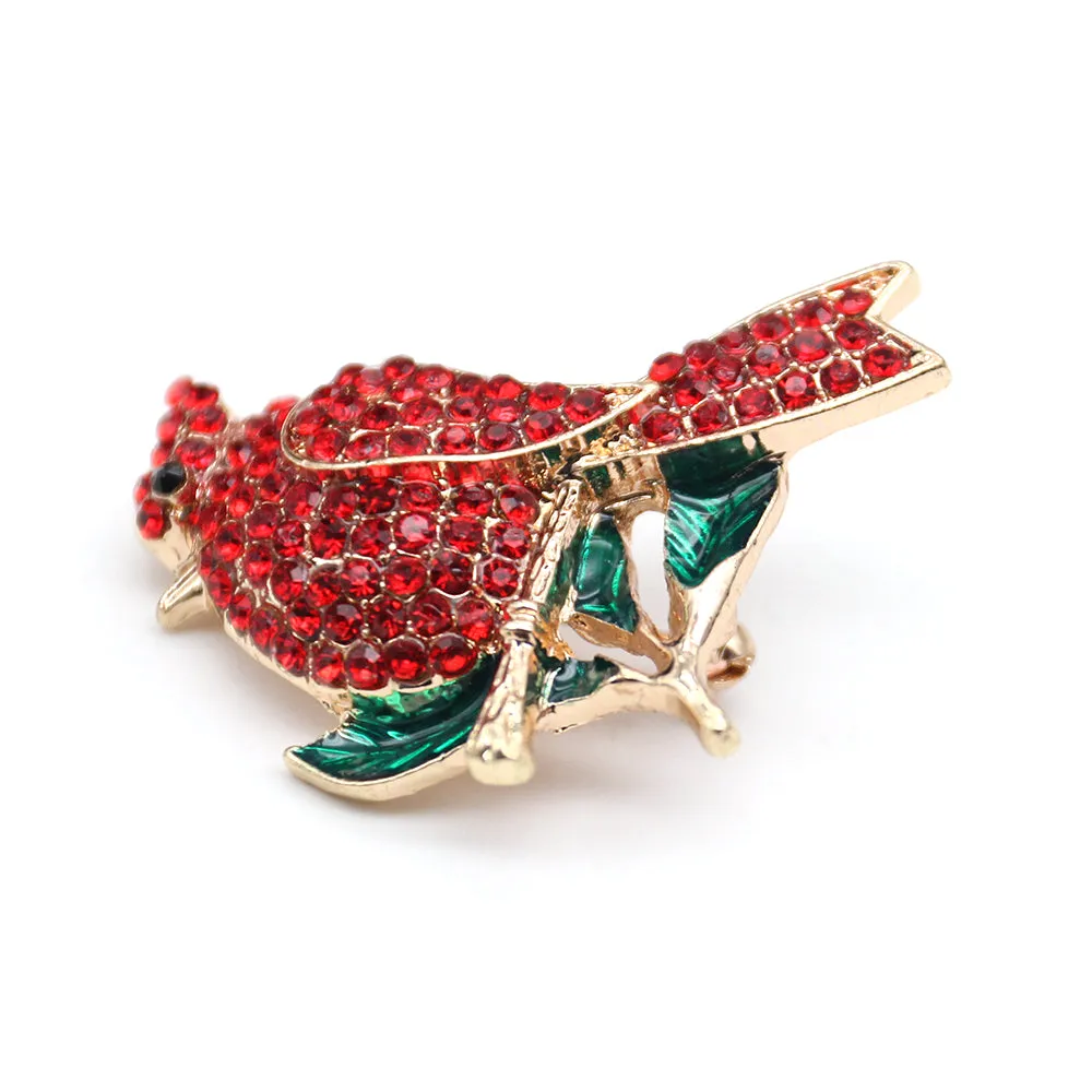 Fashion Jewelry Mixed Styles Rhinestone Northern Red Cardinal Brooches Enamel Red Bird Brooch Pins