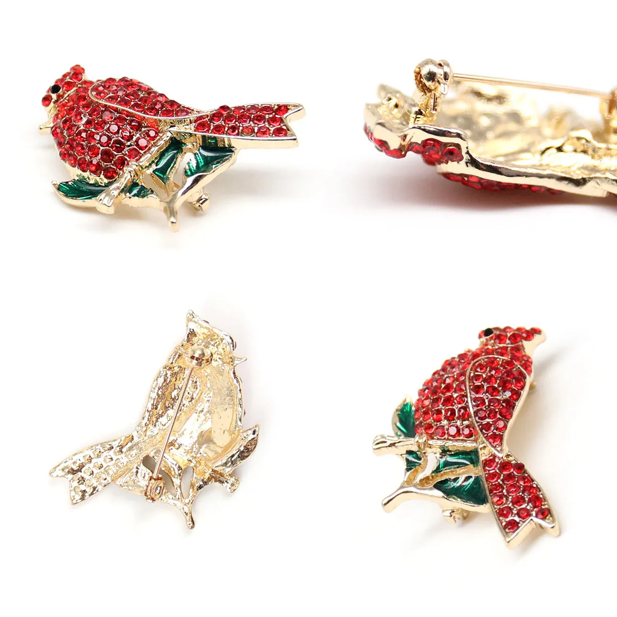 Fashion Jewelry Mixed Styles Rhinestone Northern Red Cardinal Brooches Enamel Red Bird Brooch Pins