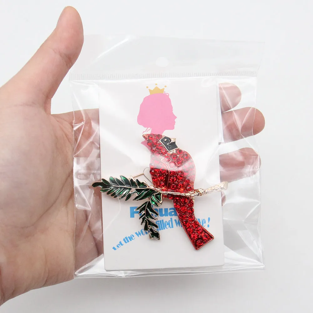 Fashion Jewelry Mixed Styles Rhinestone Northern Red Cardinal Brooches Enamel Red Bird Brooch Pins