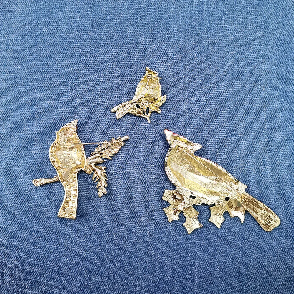 Fashion Jewelry Mixed Styles Rhinestone Northern Red Cardinal Brooches Enamel Red Bird Brooch Pins