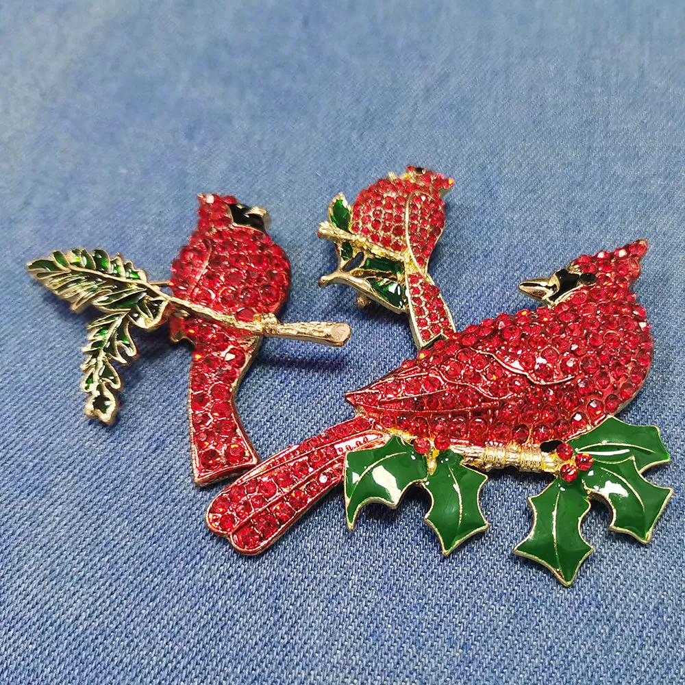 Fashion Jewelry Mixed Styles Rhinestone Northern Red Cardinal Brooches Enamel Red Bird Brooch Pins