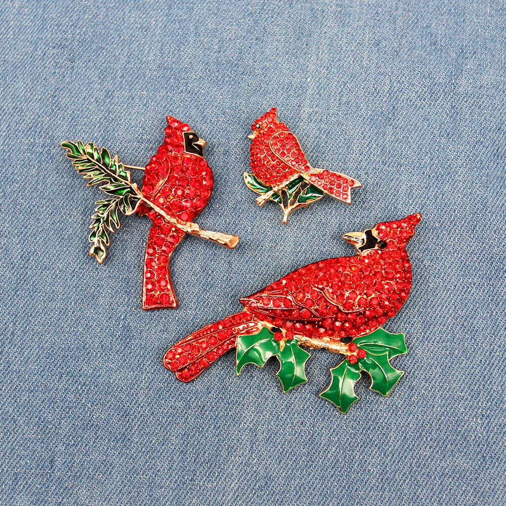Fashion Jewelry Mixed Styles Rhinestone Northern Red Cardinal Brooches Enamel Red Bird Brooch Pins