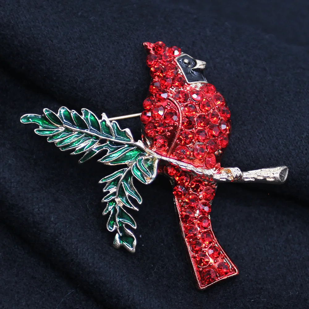 Fashion Jewelry Mixed Styles Rhinestone Northern Red Cardinal Brooches Enamel Red Bird Brooch Pins