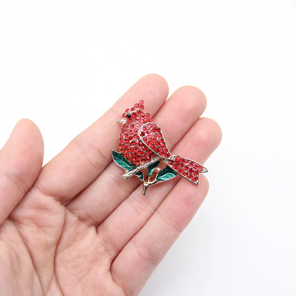 Fashion Jewelry Mixed Styles Rhinestone Northern Red Cardinal Brooches Enamel Red Bird Brooch Pins