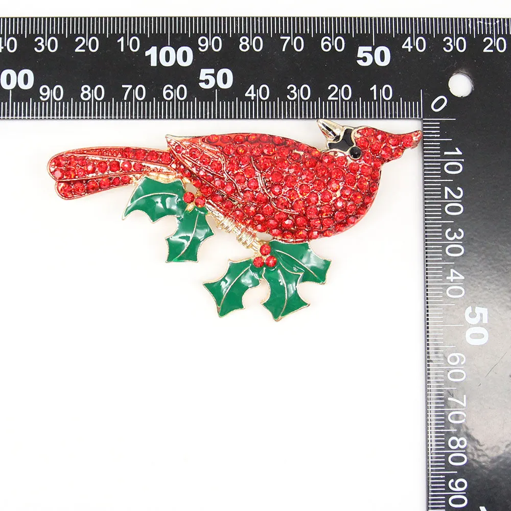 Fashion Jewelry Mixed Styles Rhinestone Northern Red Cardinal Brooches Enamel Red Bird Brooch Pins