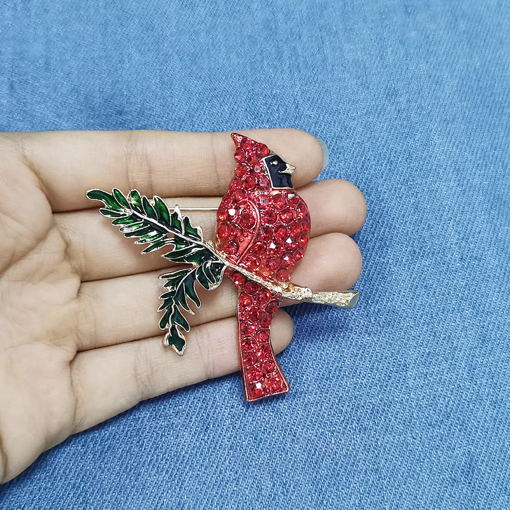 Fashion Jewelry Mixed Styles Rhinestone Northern Red Cardinal Brooches Enamel Red Bird Brooch Pins