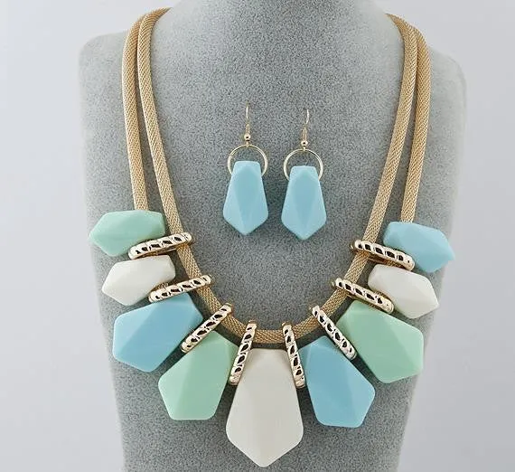 Fashion Jewelry Sets Gold Chain Geometric Shaped Earrings Sets Pendant Necklace Set For Women Wedding Dress bijoux