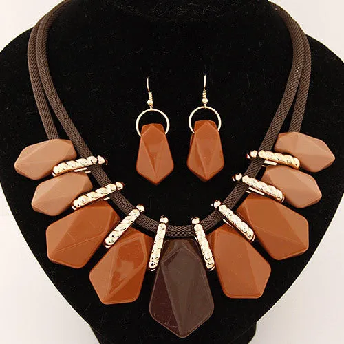 Fashion Jewelry Sets Gold Chain Geometric Shaped Earrings Sets Pendant Necklace Set For Women Wedding Dress bijoux