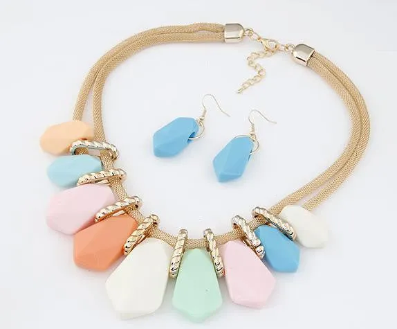 Fashion Jewelry Sets Gold Chain Geometric Shaped Earrings Sets Pendant Necklace Set For Women Wedding Dress bijoux