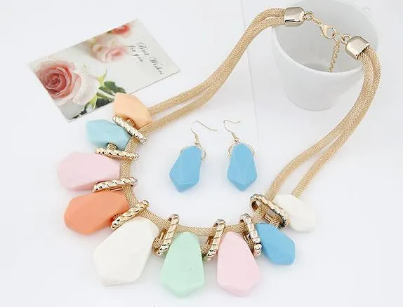 Fashion Jewelry Sets Gold Chain Geometric Shaped Earrings Sets Pendant Necklace Set For Women Wedding Dress bijoux