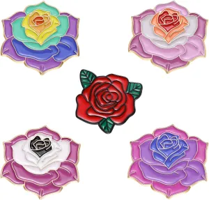 Flower Enamel Brooch Pins Set, Cartoon Plant Enamel Pins for Women Girls Colorful Delphiniums Poppy Marigolds Rose Morning Glory Flowers Brooch Badge Pins for Jackets Backpacks (5 Pce-3)