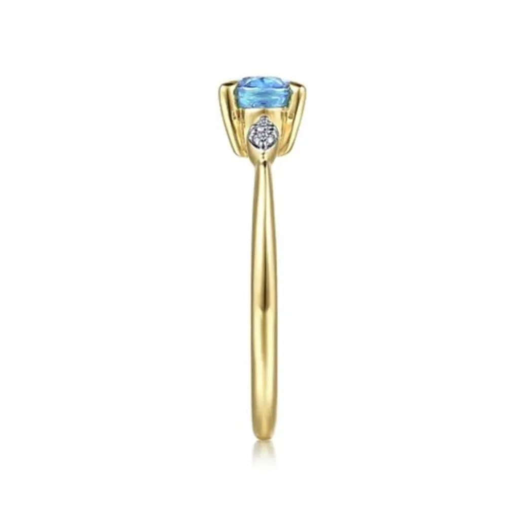 Gabriel & Co 14k Yellow Gold Oval Blue Topaz and Diamond Ring