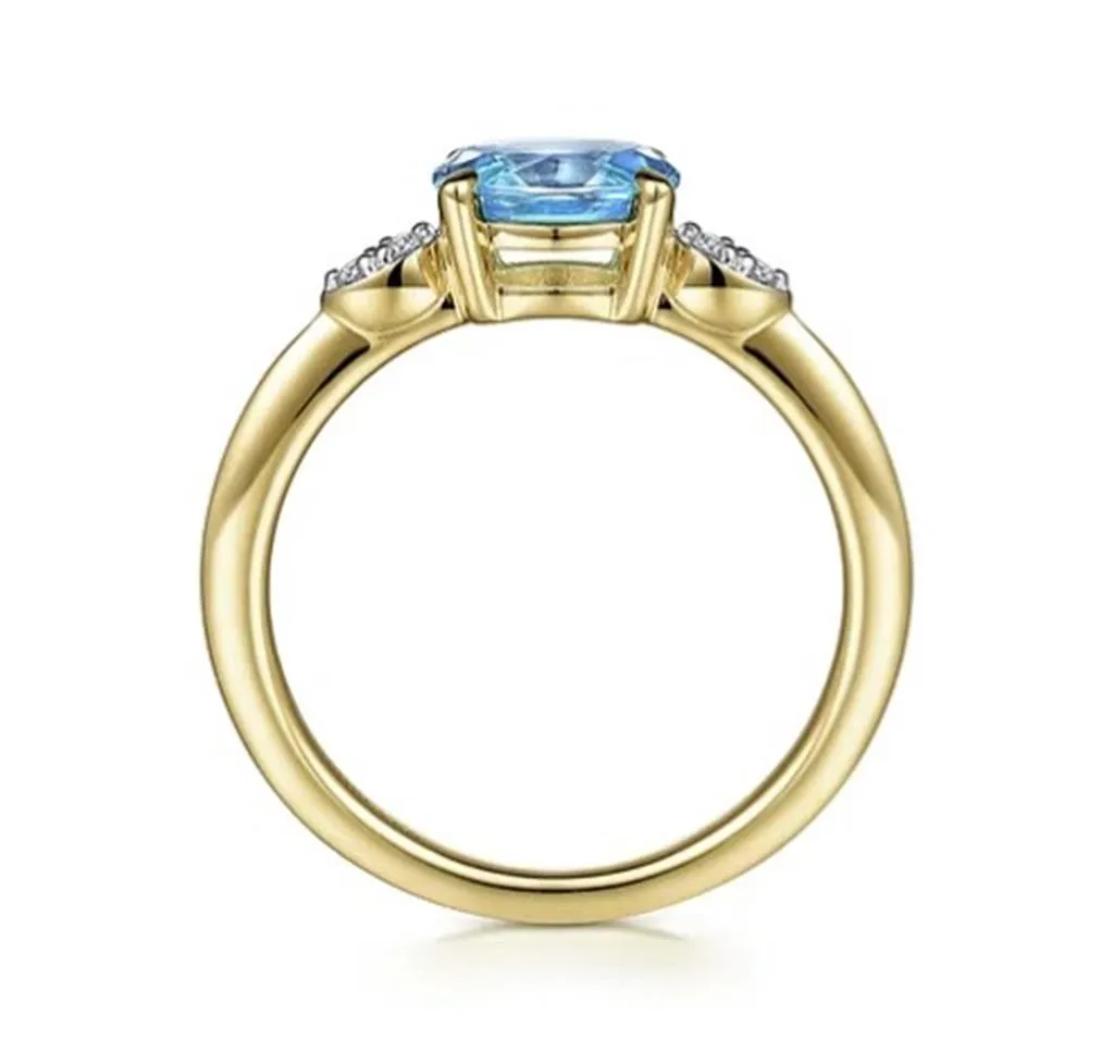 Gabriel & Co 14k Yellow Gold Oval Blue Topaz and Diamond Ring