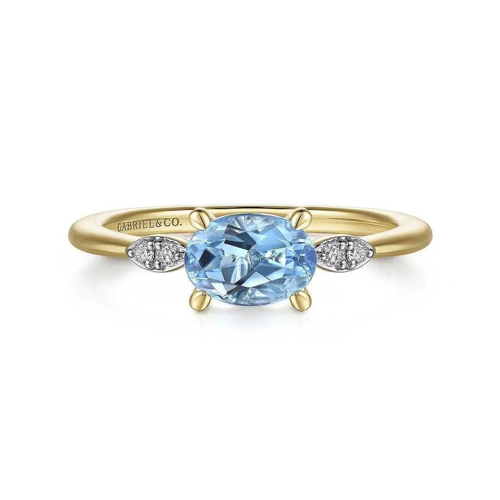 Gabriel & Co 14k Yellow Gold Oval Blue Topaz and Diamond Ring