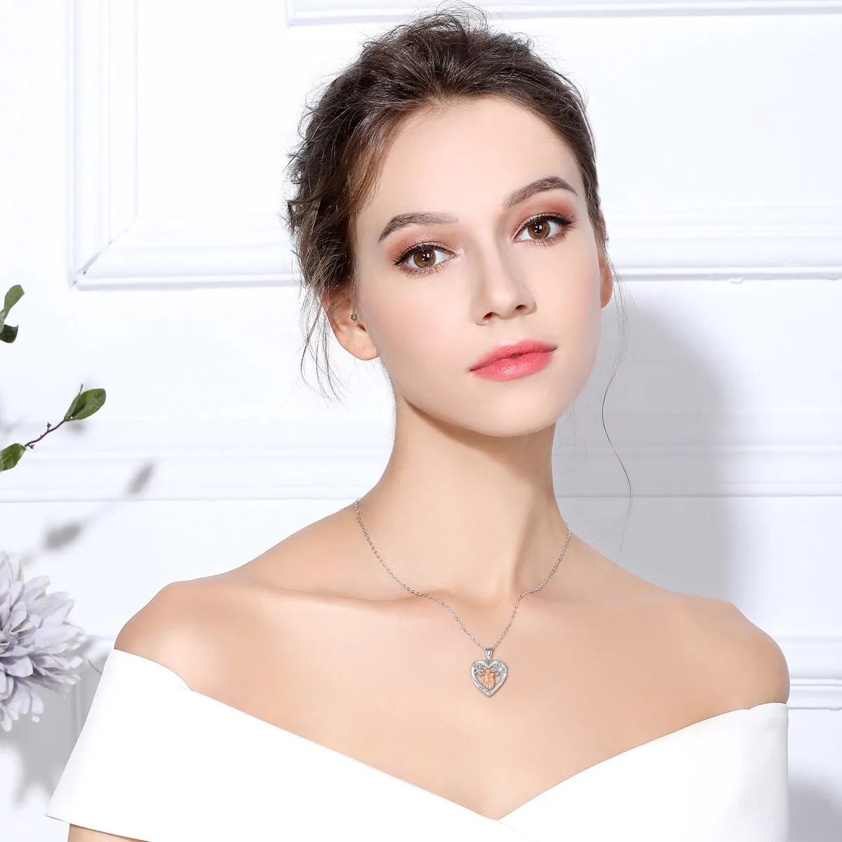 Happy Family Necklace Rose Gold Heart Flower Pendant Necklace Simple FIne Jewelry Mother's Day Gift