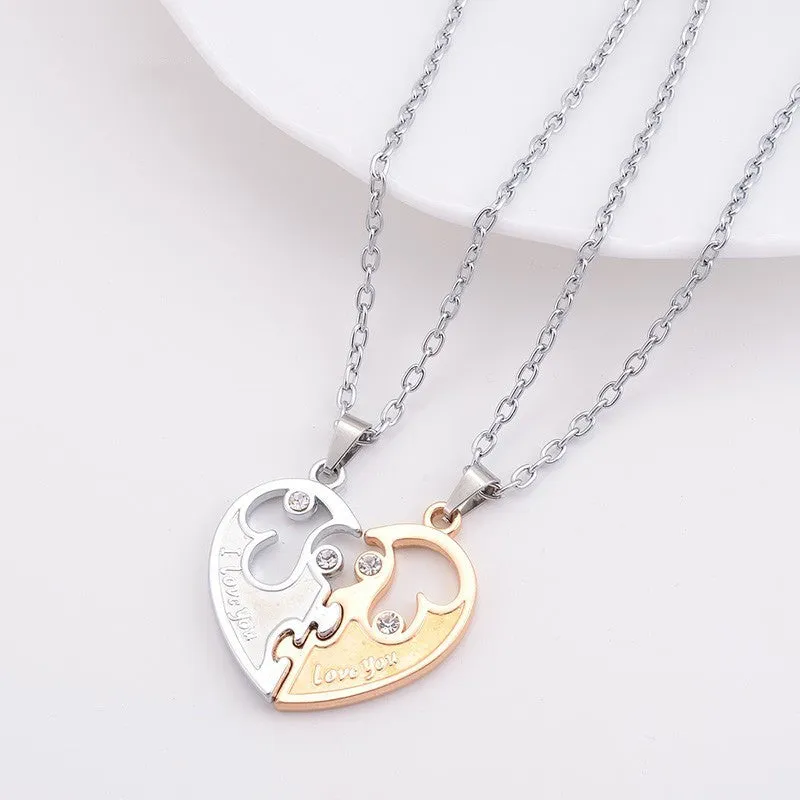 Heart Pendant I Love You Letters New Couple Lovers Necklaces Fashion Women And Men Metal Chain Necklace Jewelry