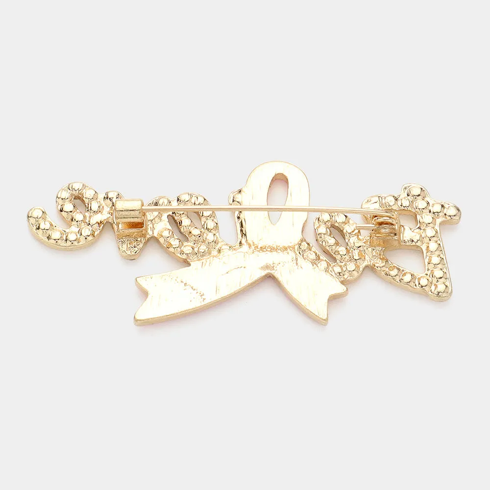 iLLASPARKZ Enamel Pink Ribon Pointed Stone Paved Believe Message Pin Brooch