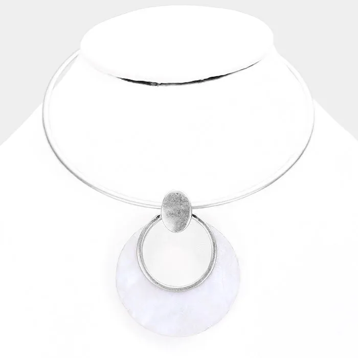 iLLASPARKZ Hollow Round Mother of Pearl Metal Choker Necklace