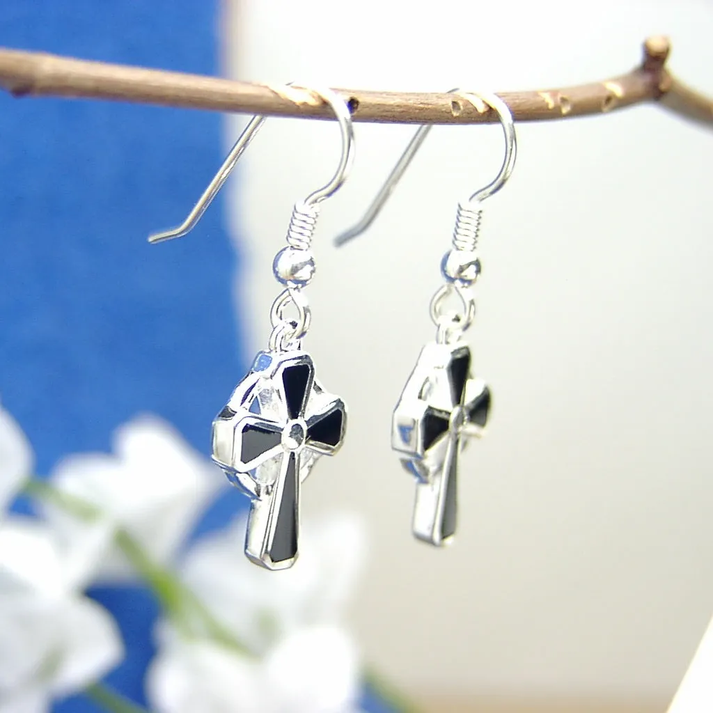 Inlay cross earrings