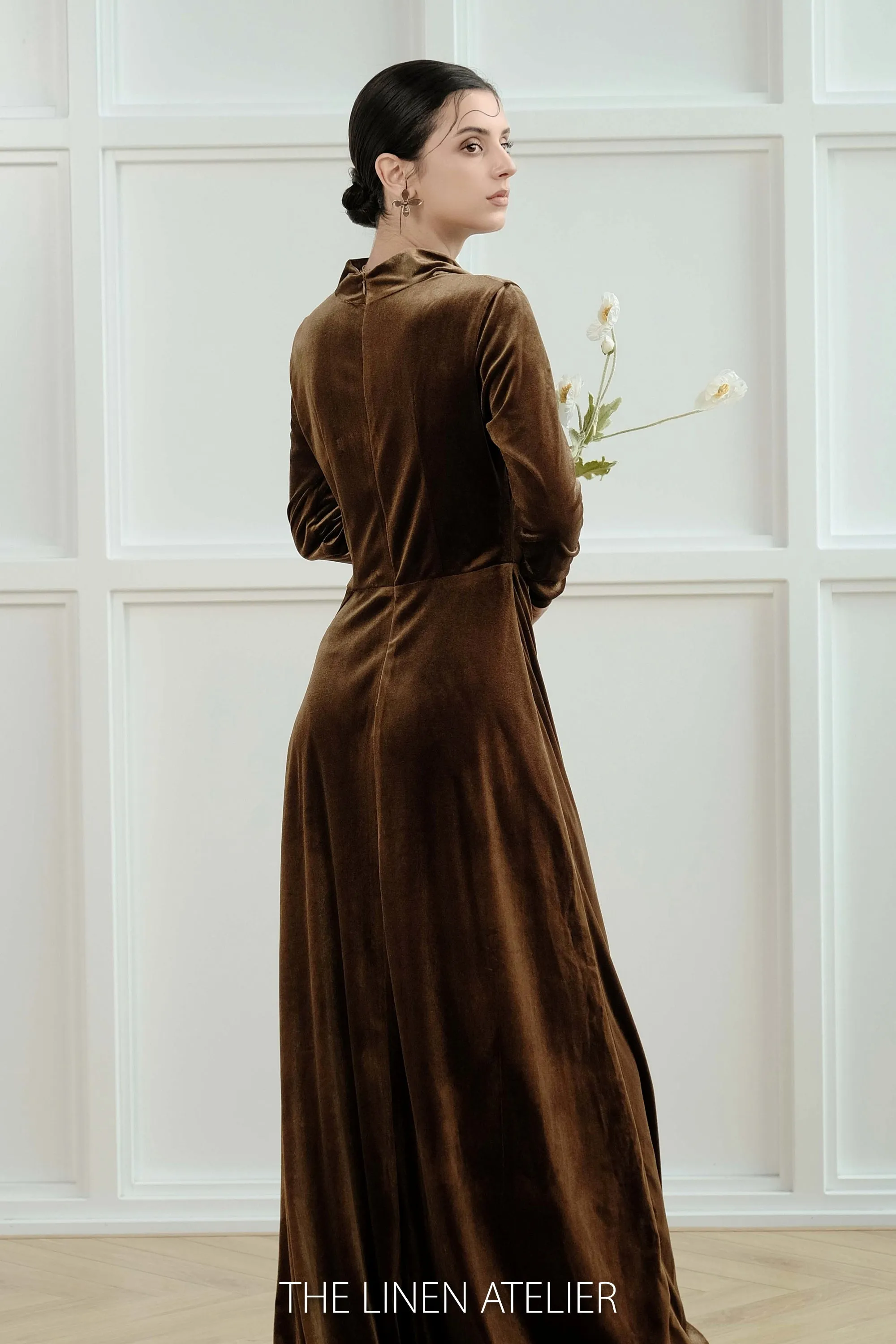 KIYA Cowl Neck Velvet Dress Maxi