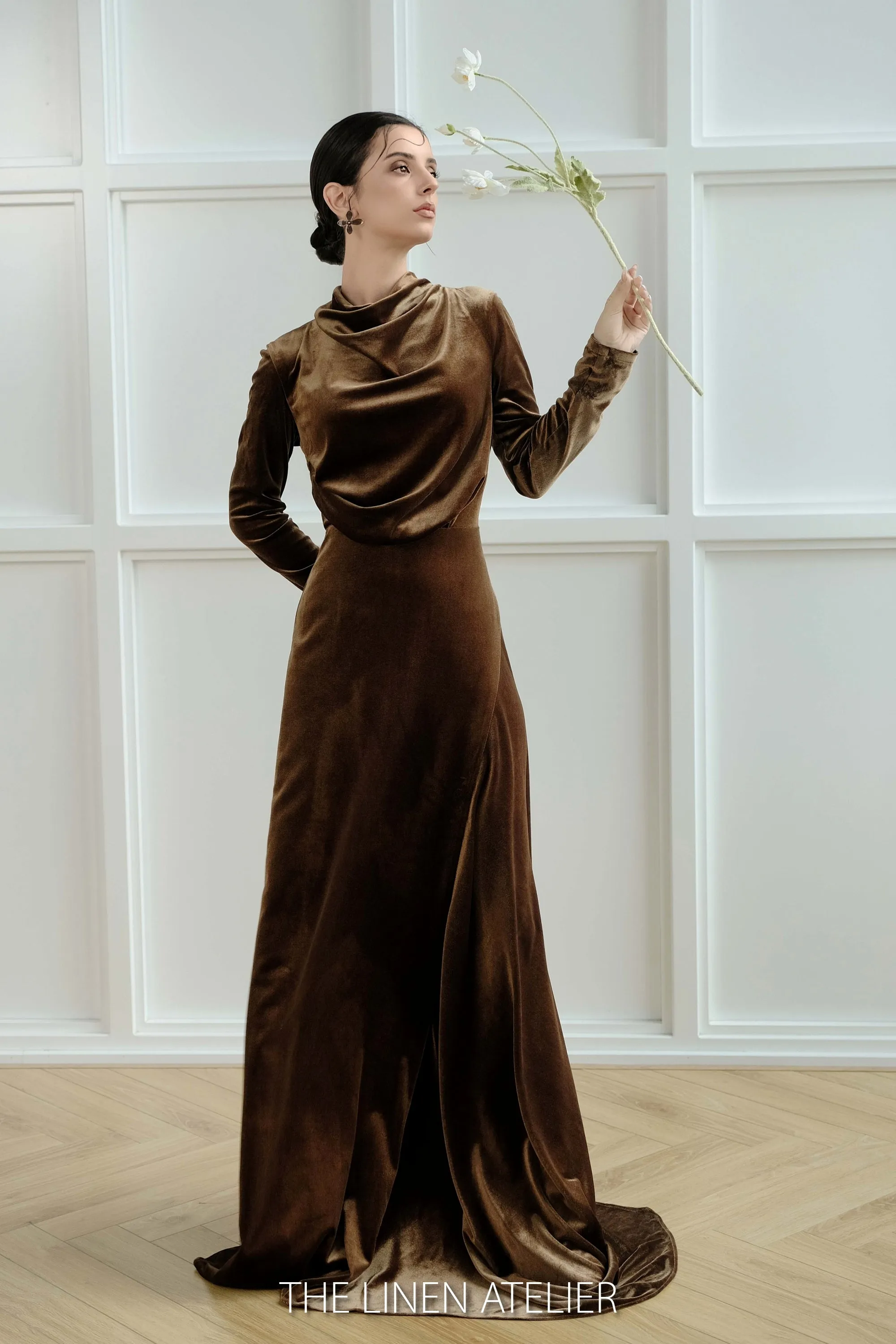 KIYA Cowl Neck Velvet Dress Maxi