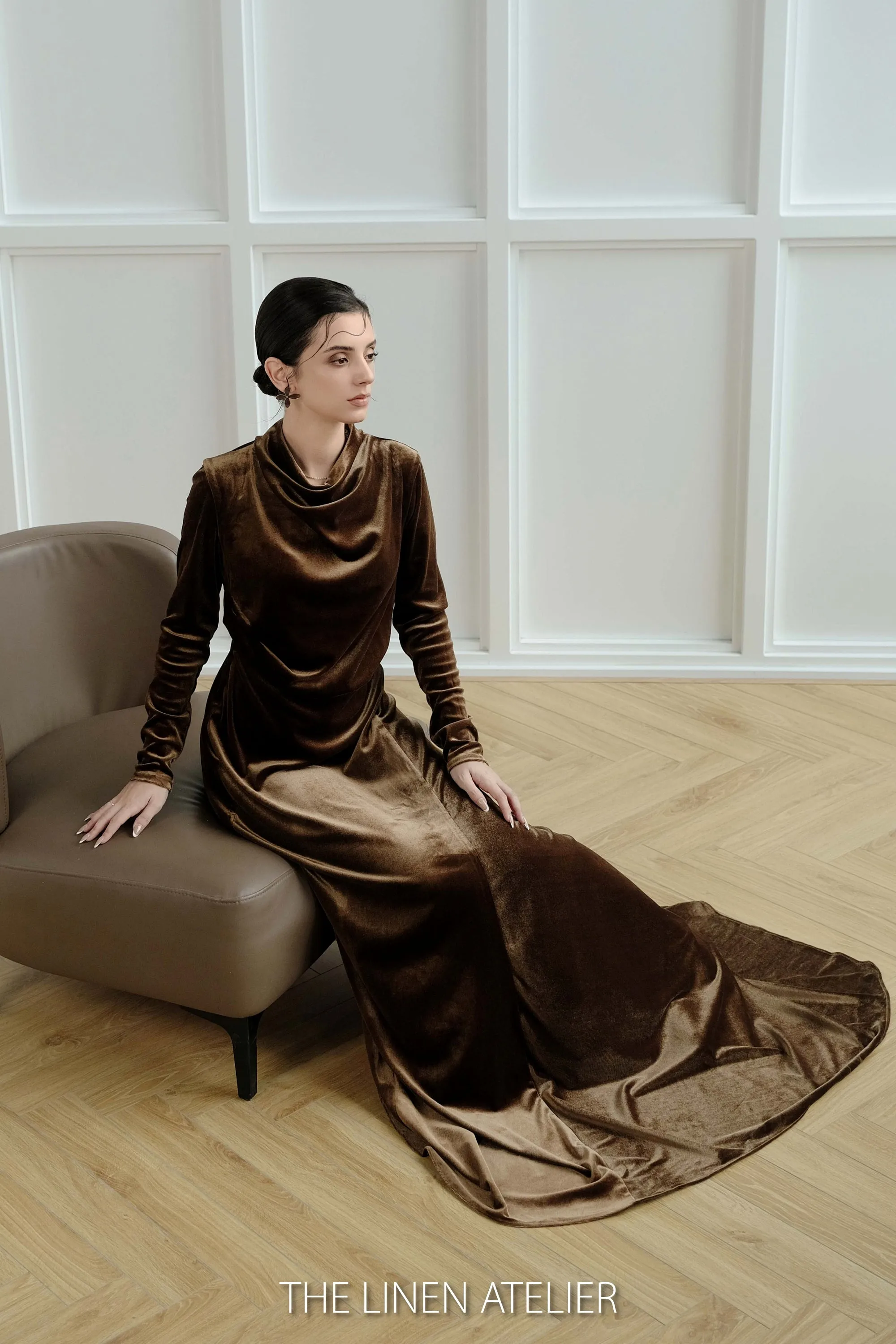 KIYA Cowl Neck Velvet Dress Maxi