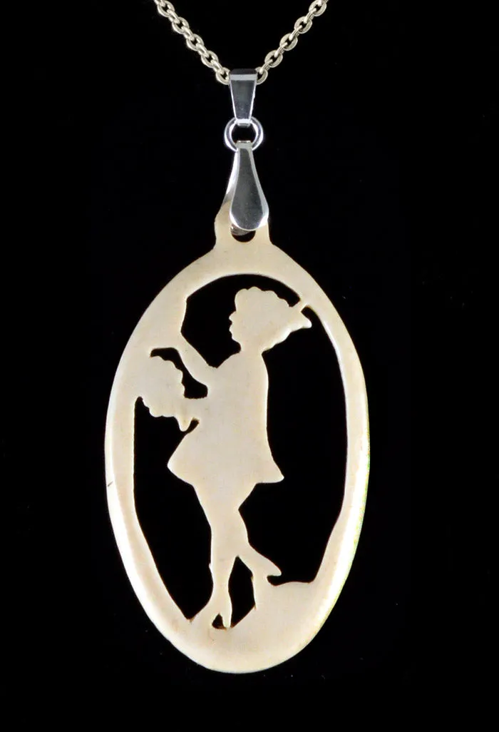 Lady with Flowers- antique carved bone fairy tale pendant. Handmade