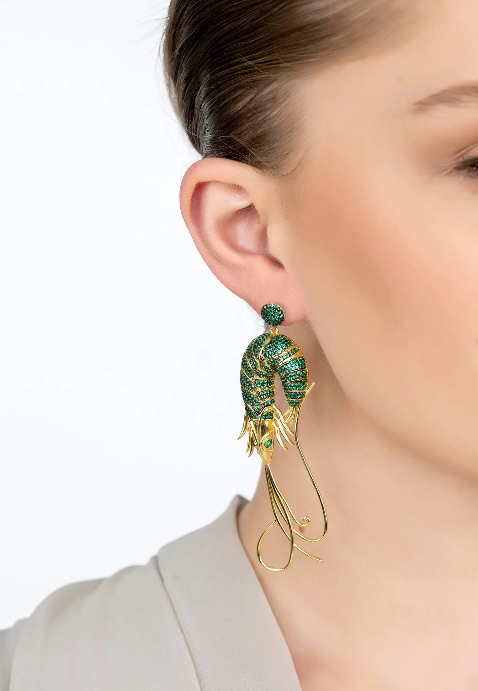 Langoustine Drop Earrings Emerald Cz Gold