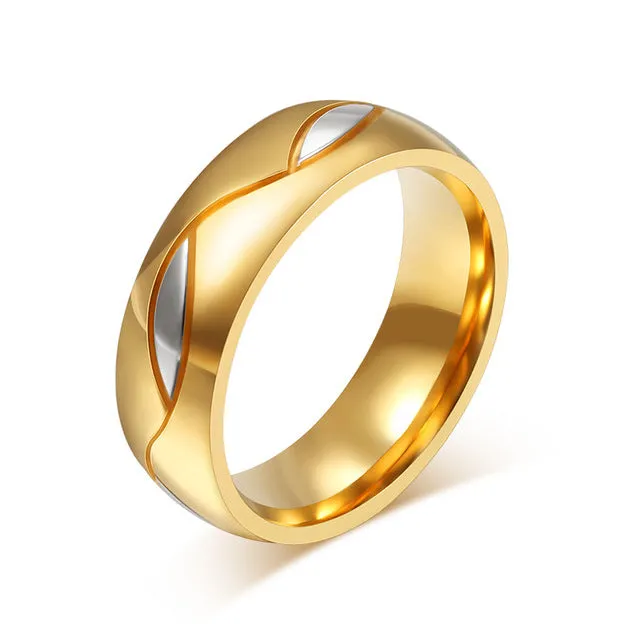 Meaeguet Classic Couple Rings For Lover's Cubic Zirconia Wedding Ring Gold-Color Stainless Steel Anel Jewelry