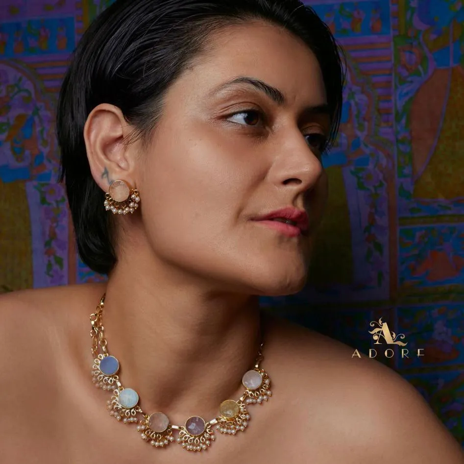 Multicolour Athenea Half Pearl Neckpiece With Stud